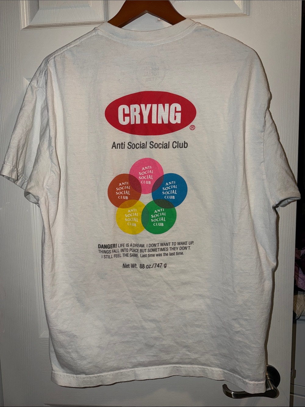 Anti Social Social Club White 'Crying' Graphic Tee with Multicolor Circles